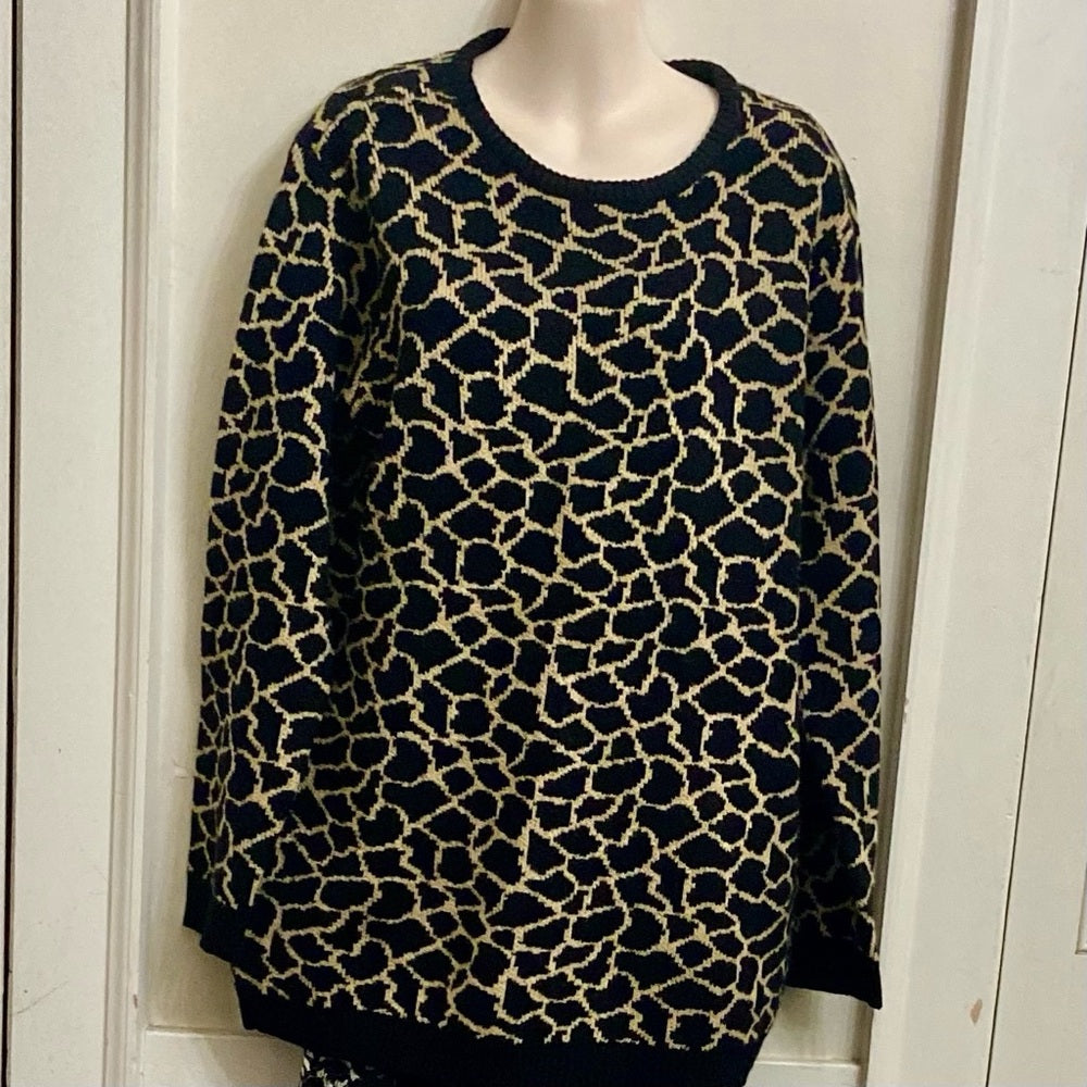 Westbound Black and Beige Knitted Tunic Blouse or Mini Sweater Dress (L)
