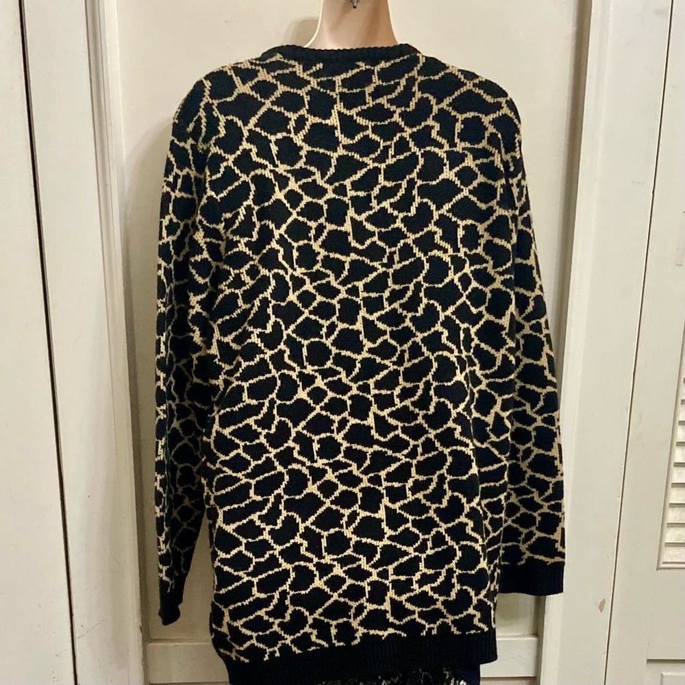 Westbound Black and Beige Knitted Tunic Blouse or Mini Sweater Dress (L)