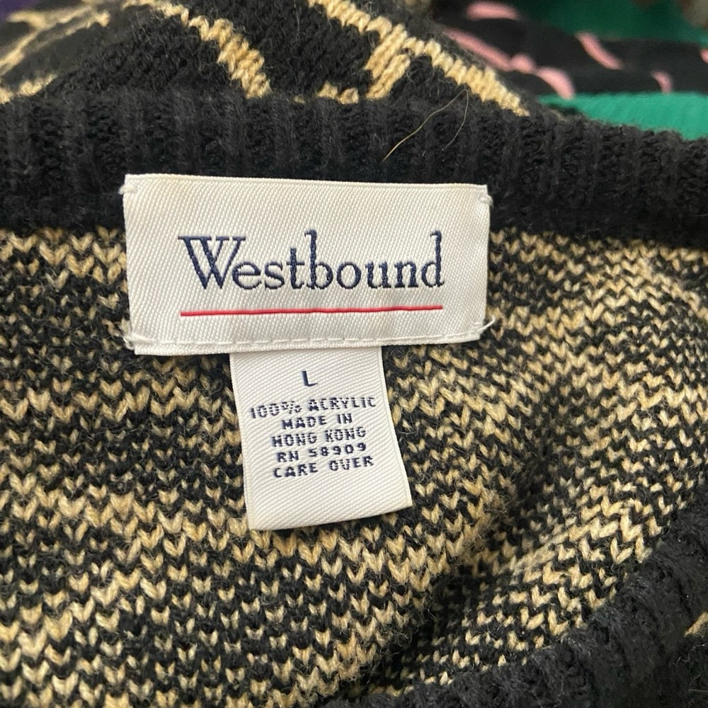 Westbound Black and Beige Knitted Tunic Blouse or Mini Sweater Dress (L)