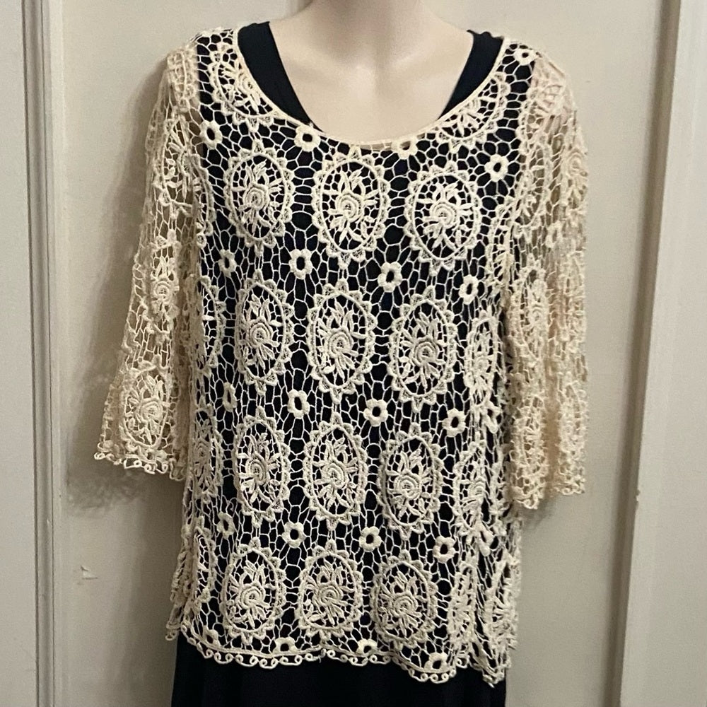 Solitaire Beige Lace (Unlined) See Through Blouse (L)