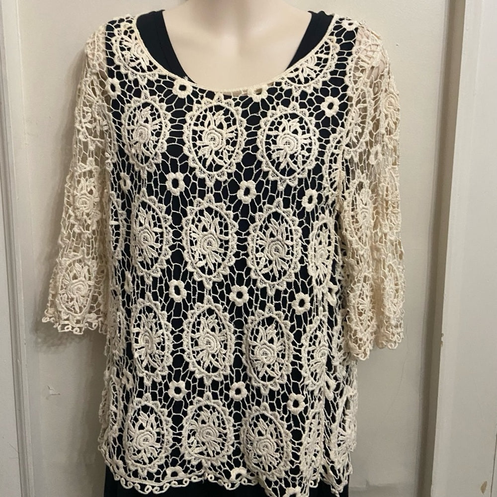 Solitaire Beige Lace (Unlined) See Through Blouse (L)