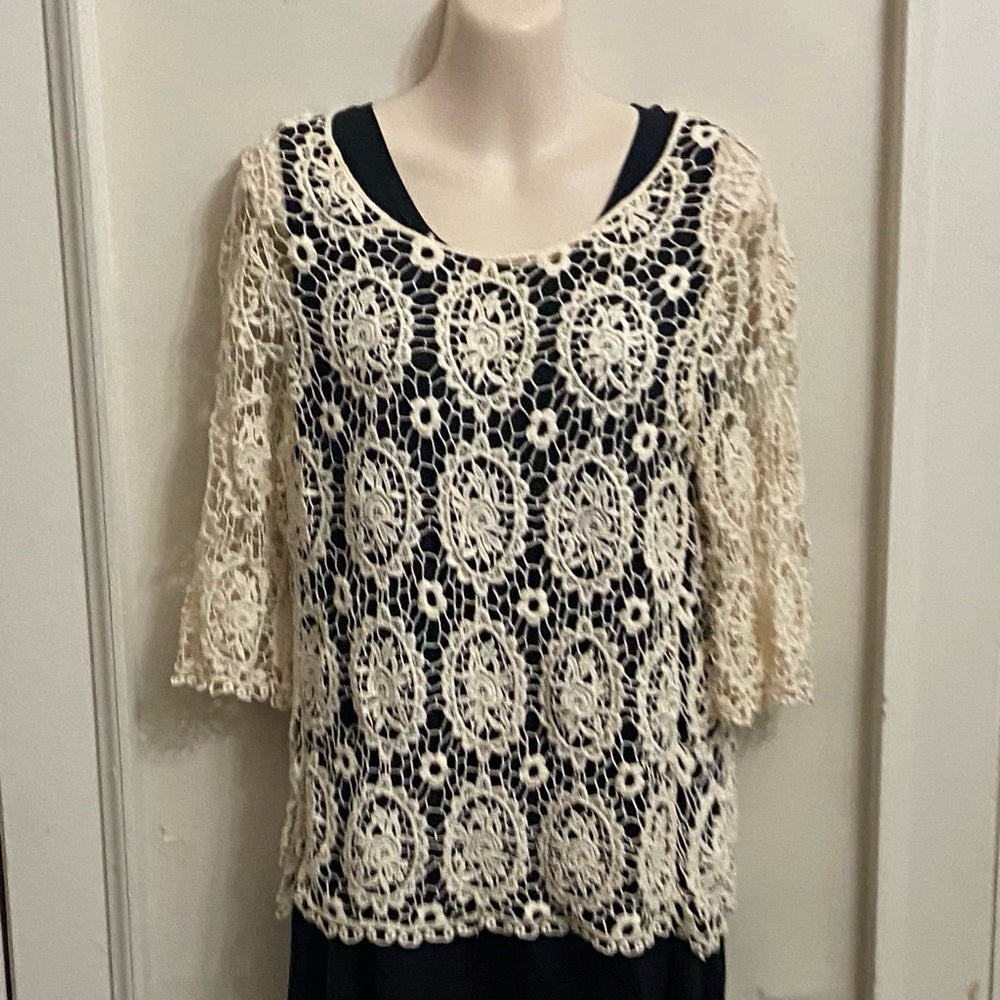 Solitaire Beige Lace (Unlined) See Through Blouse (L)