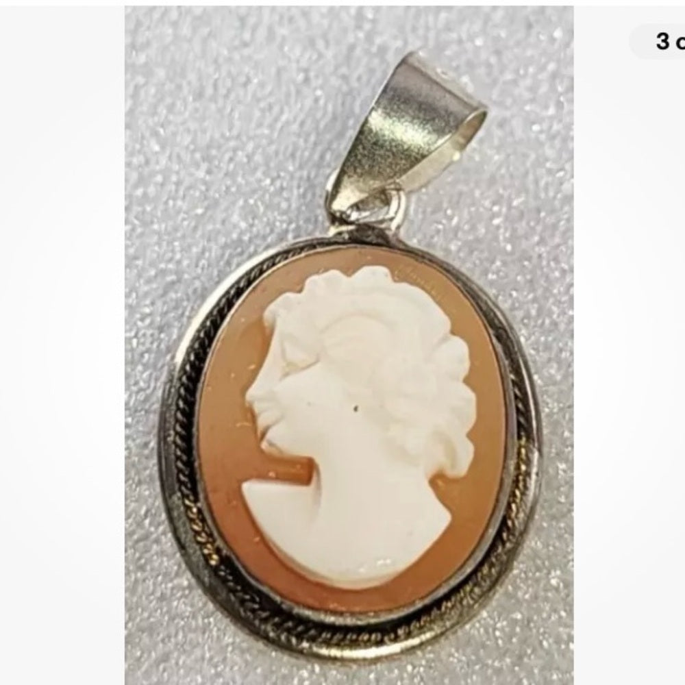 Antique Genuine Shell Cameo - Sterling Pendant w/ 16in Sterling Chain
