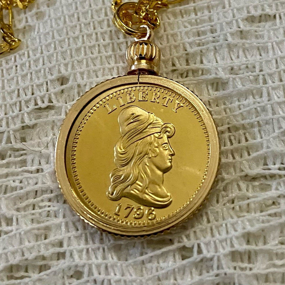1796 Gold Plated Coin Pendant with 18-inch Gold Plated Figaro Chain Nec…