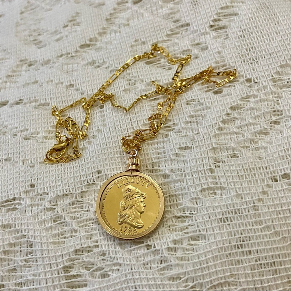 1796 Gold Plated Coin Pendant with 18-inch Gold Plated Figaro Chain Nec…