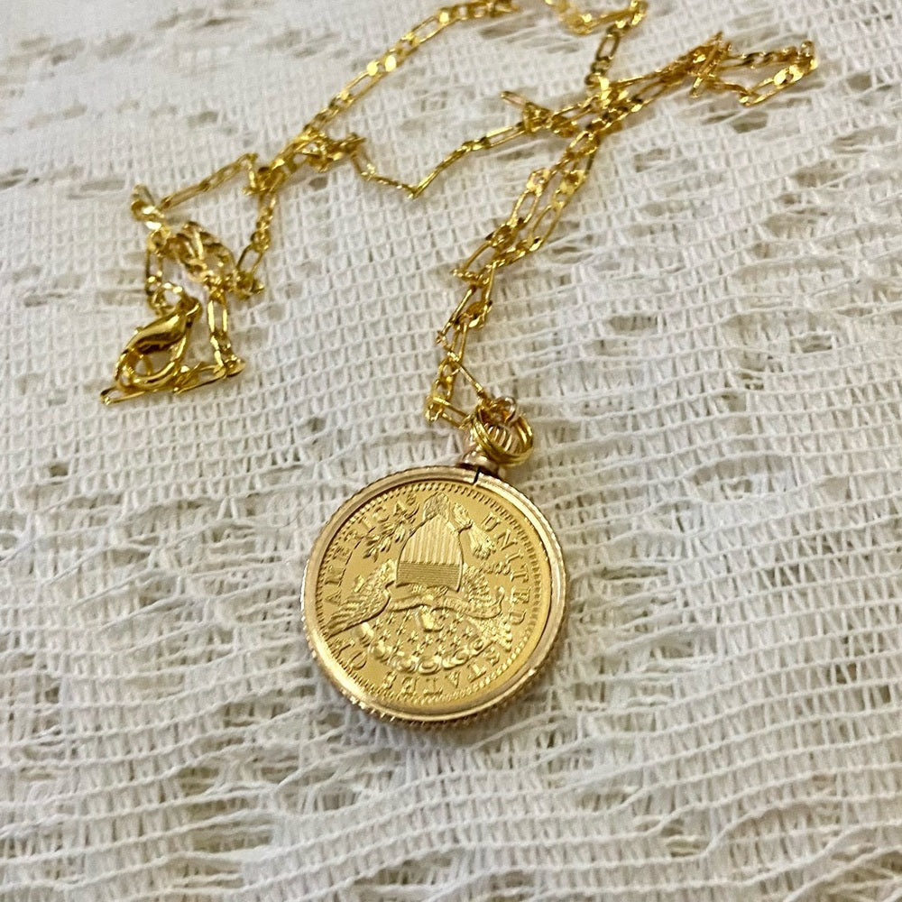 1796 Gold Plated Coin Pendant with 18-inch Gold Plated Figaro Chain Nec…