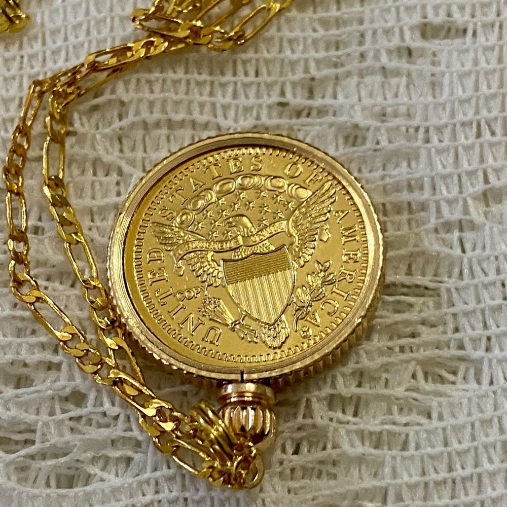 1796 Gold Plated Coin Pendant with 18-inch Gold Plated Figaro Chain Nec…