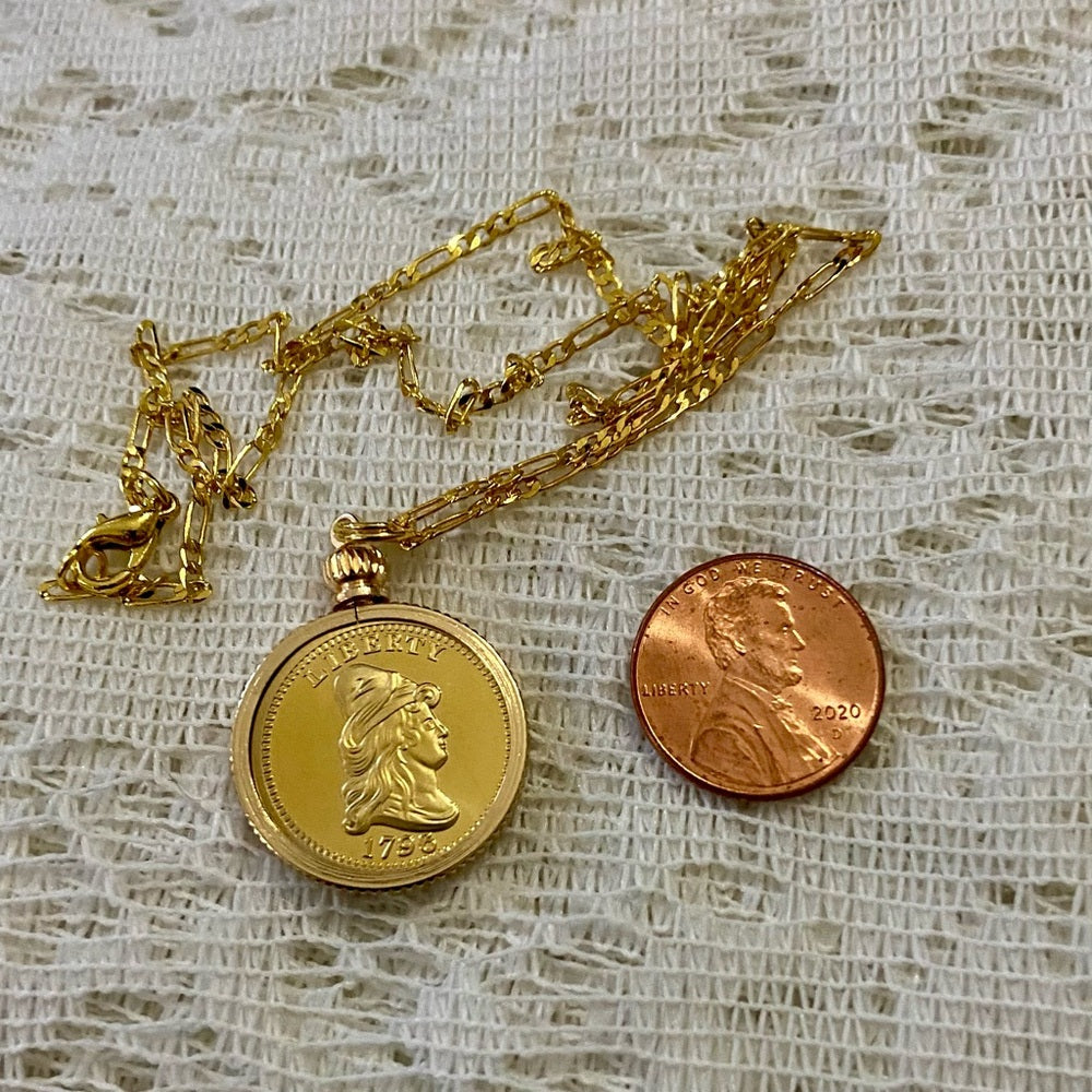 1796 Gold Plated Coin Pendant with 18-inch Gold Plated Figaro Chain Nec…