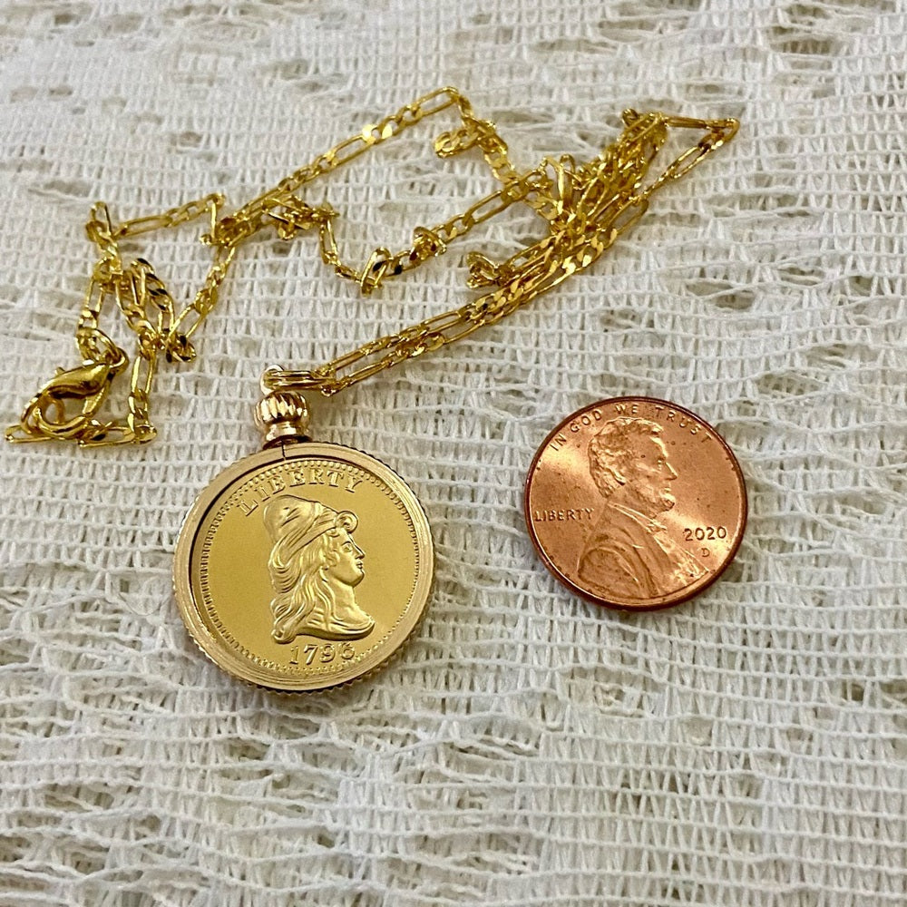 1796 Gold Plated Coin Pendant with 18-inch Gold Plated Figaro Chain Nec…