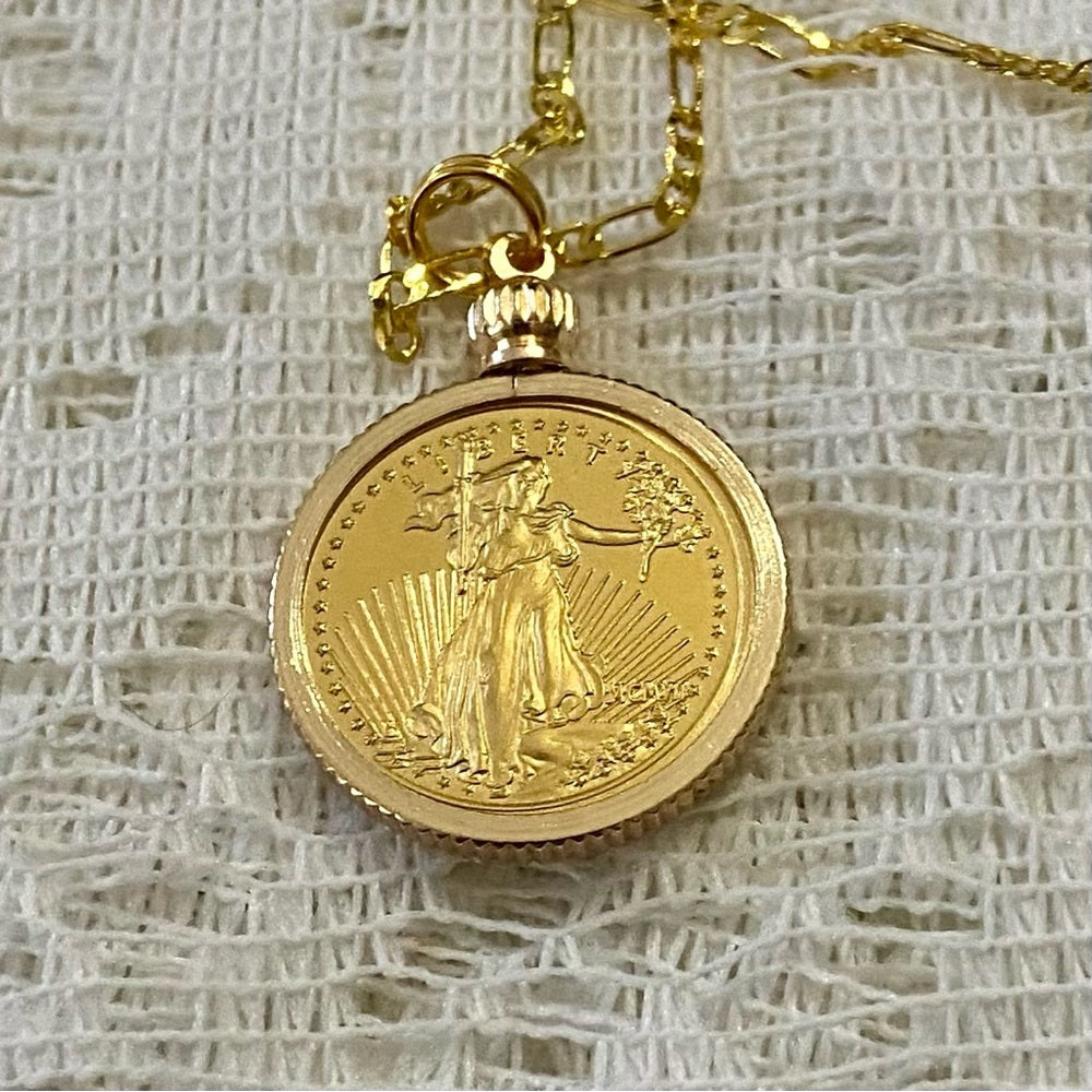 Standing Liberty/Twenty D Gold Plated Coin Pendant -18-in Gold Plated Necklace