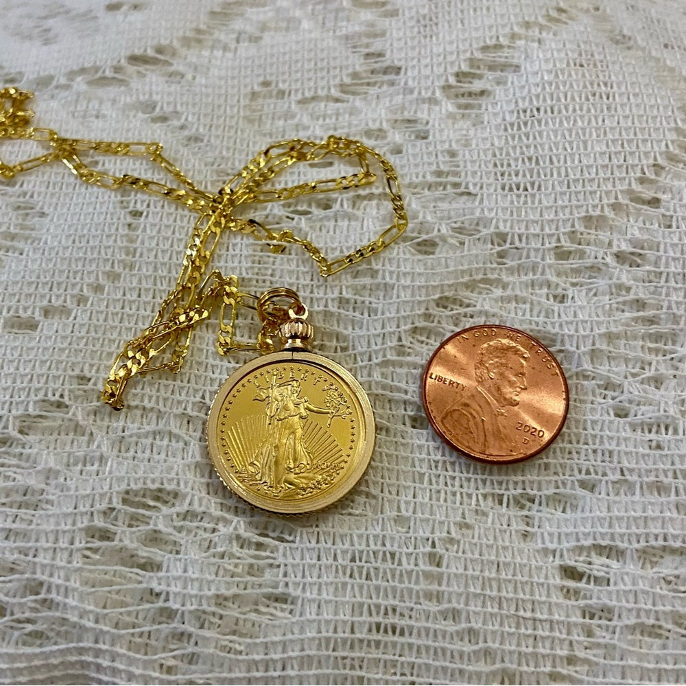 Standing Liberty/Twenty D Gold Plated Coin Pendant -18-in Gold Plated Necklace