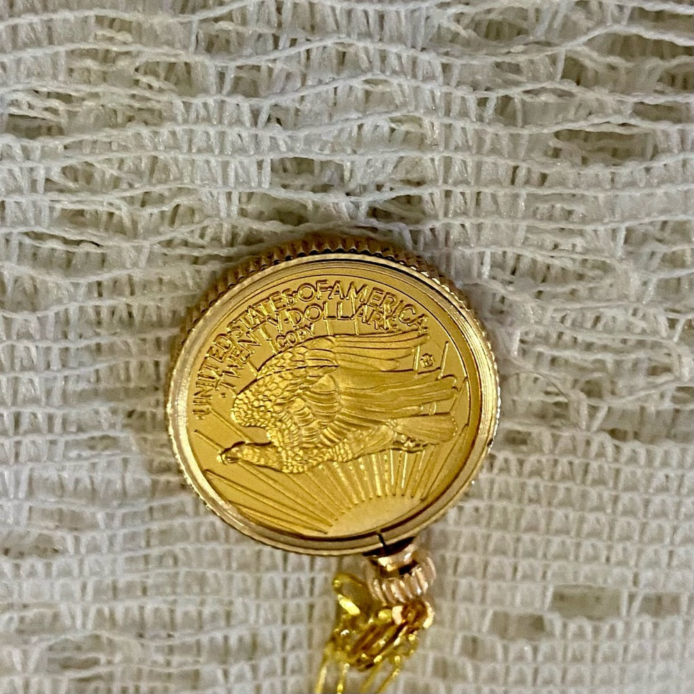 Standing Liberty/Twenty D Gold Plated Coin Pendant -18-in Gold Plated Necklace