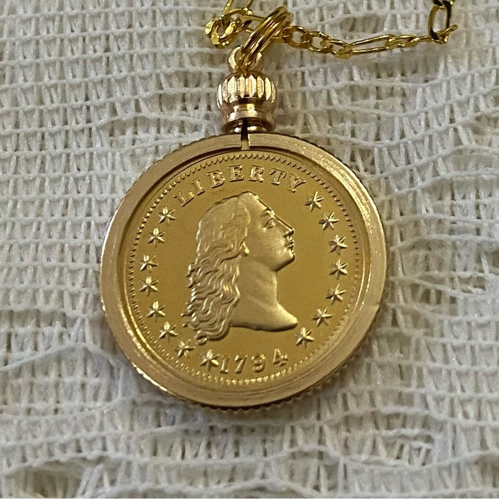 1794 Liberty Gold Plated Coin Pendant with 18-in Gold Plated Figaro Chain Nec…