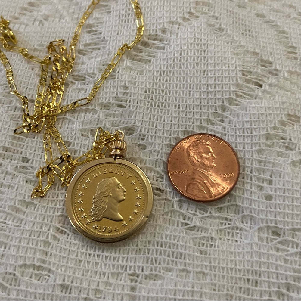 1794 Liberty Gold Plated Coin Pendant with 18-in Gold Plated Figaro Chain Nec…