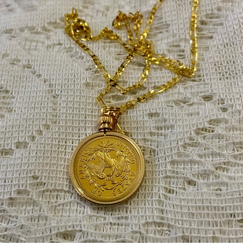 1794 Liberty Gold Plated Coin Pendant with 18-in Gold Plated Figaro Chain Nec…