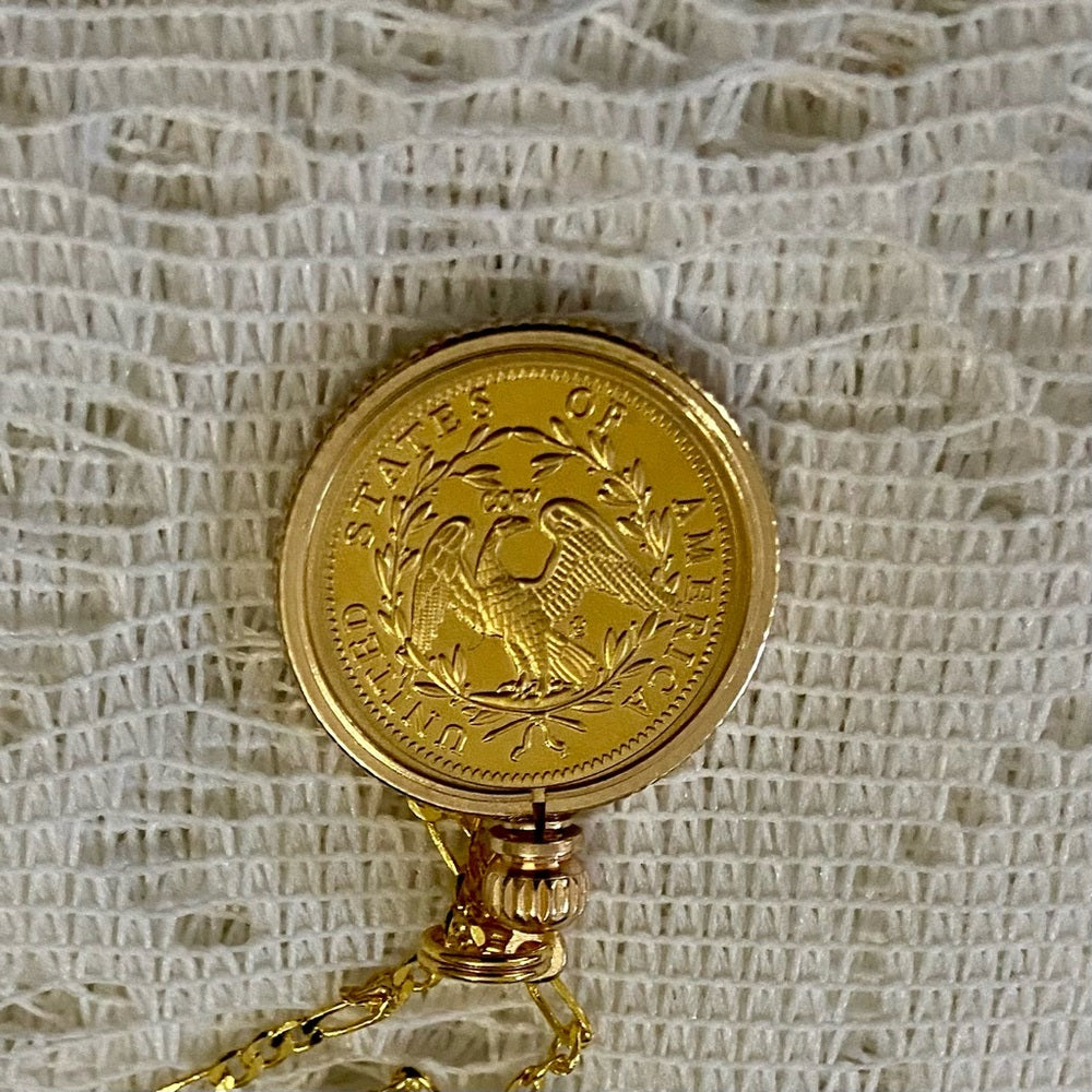 1794 Liberty Gold Plated Coin Pendant with 18-in Gold Plated Figaro Chain Nec…