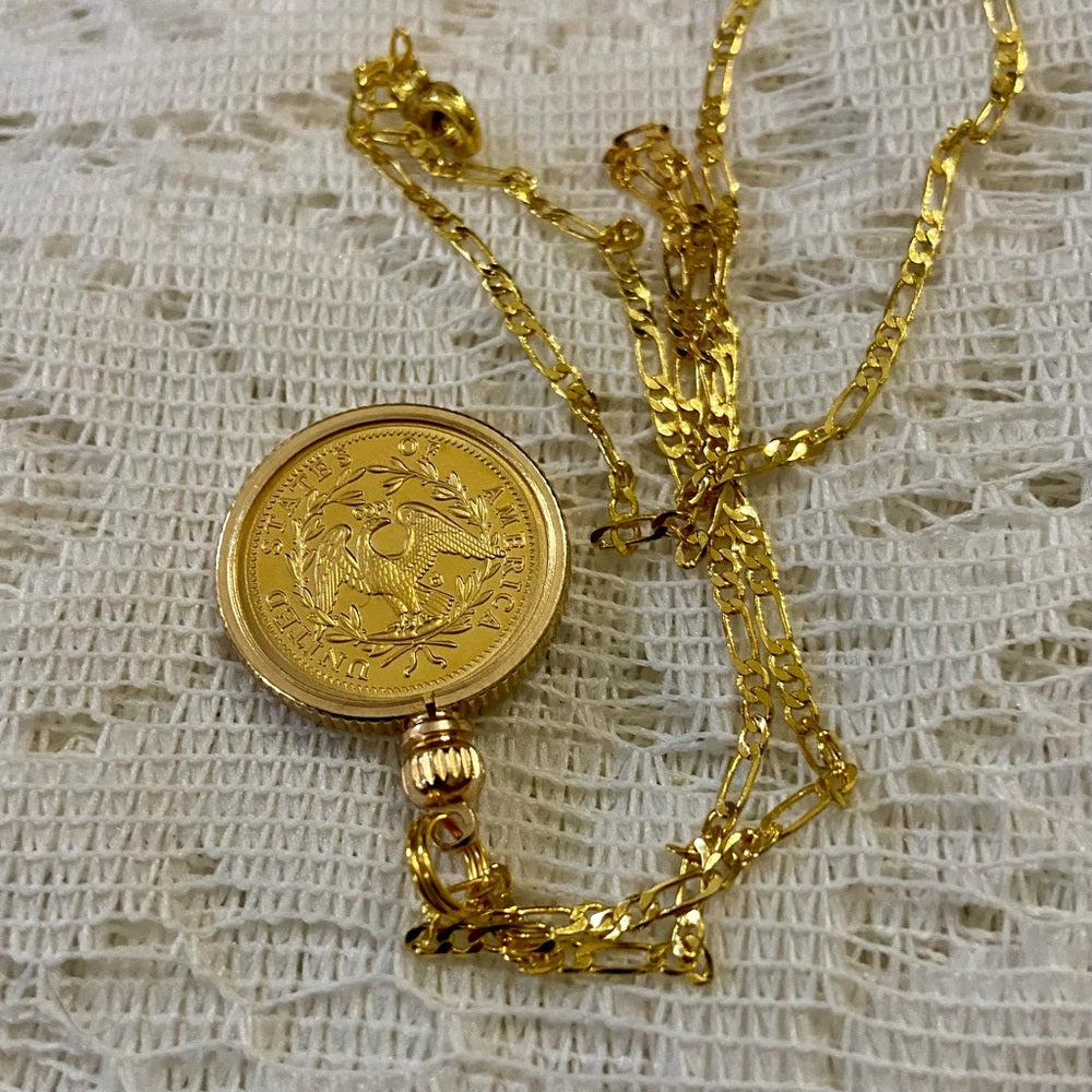 1794 Liberty Gold Plated Coin Pendant with 18-in Gold Plated Figaro Chain Nec…