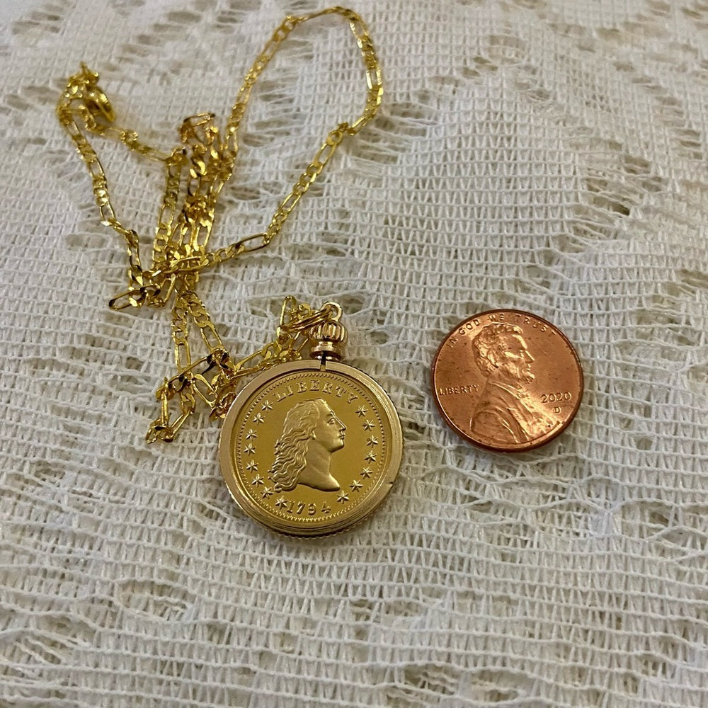 1794 Liberty Gold Plated Coin Pendant with 18-in Gold Plated Figaro Chain Nec…