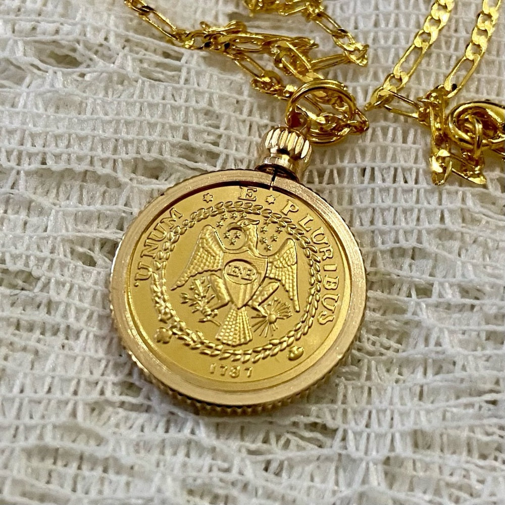 1787 Eagle Gold Plated Coin Pendant with 18-inch Gold Plated Figaro Chain Nec…
