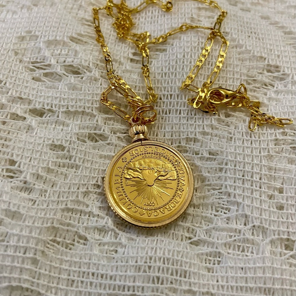 1787 Eagle Gold Plated Coin Pendant with 18-inch Gold Plated Figaro Chain Nec…