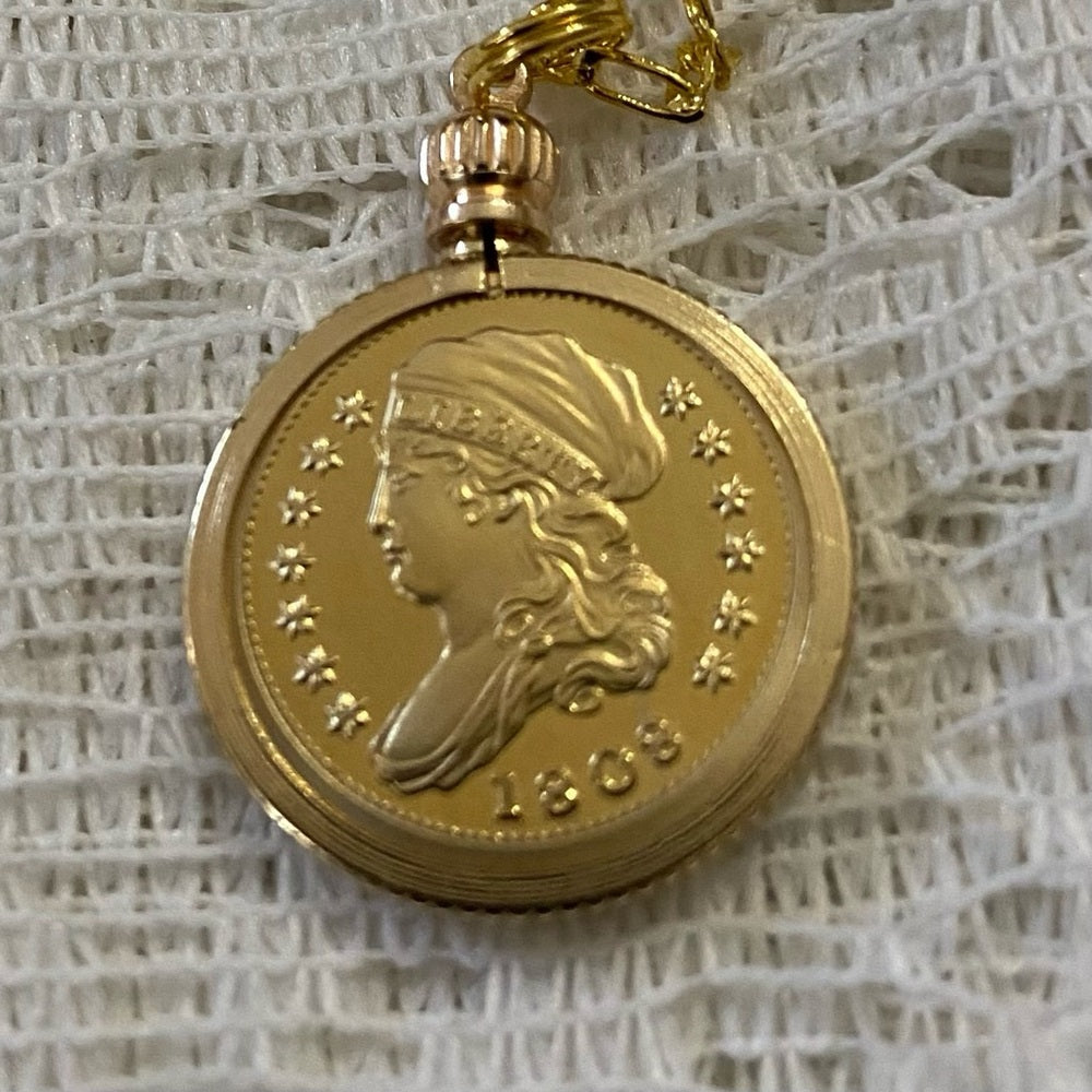 1808 Liberty Gold Plated Coin Pendant with 18in Gold Plated Figaro Chain Nec…