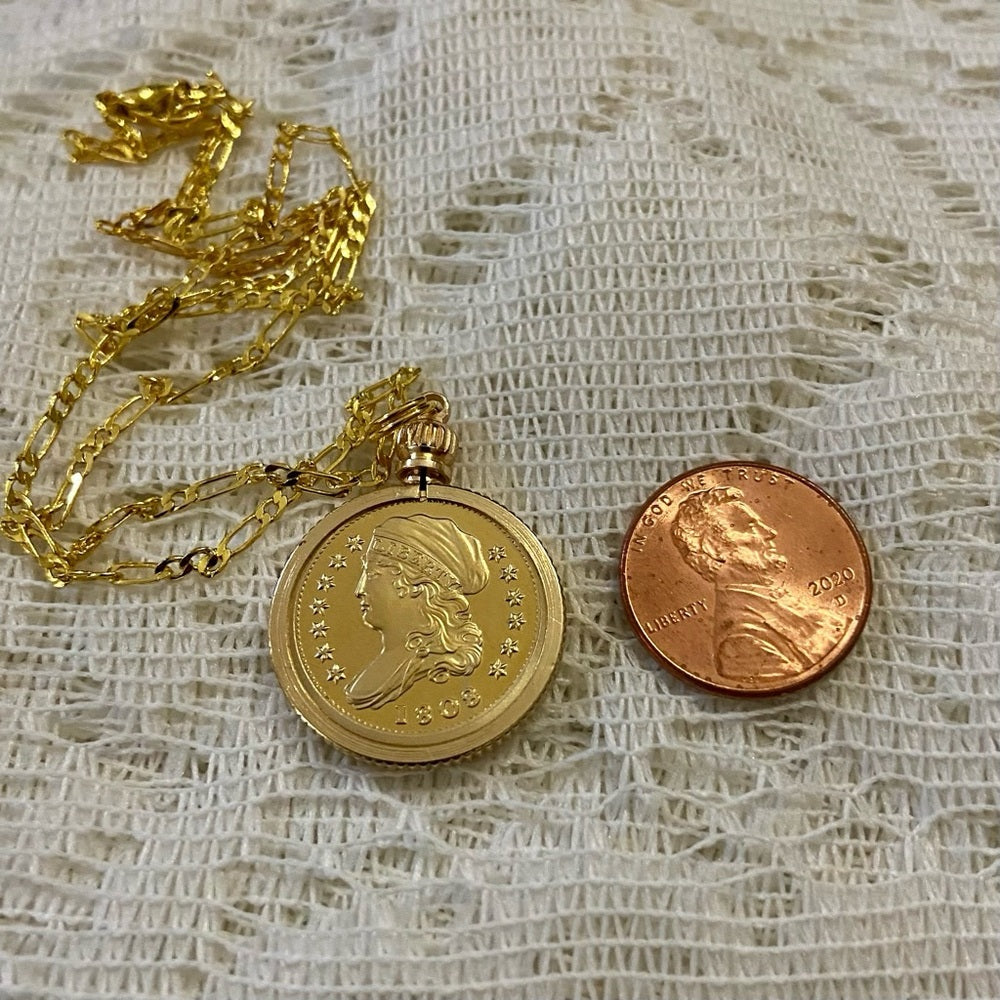 1808 Liberty Gold Plated Coin Pendant with 18in Gold Plated Figaro Chain Nec…