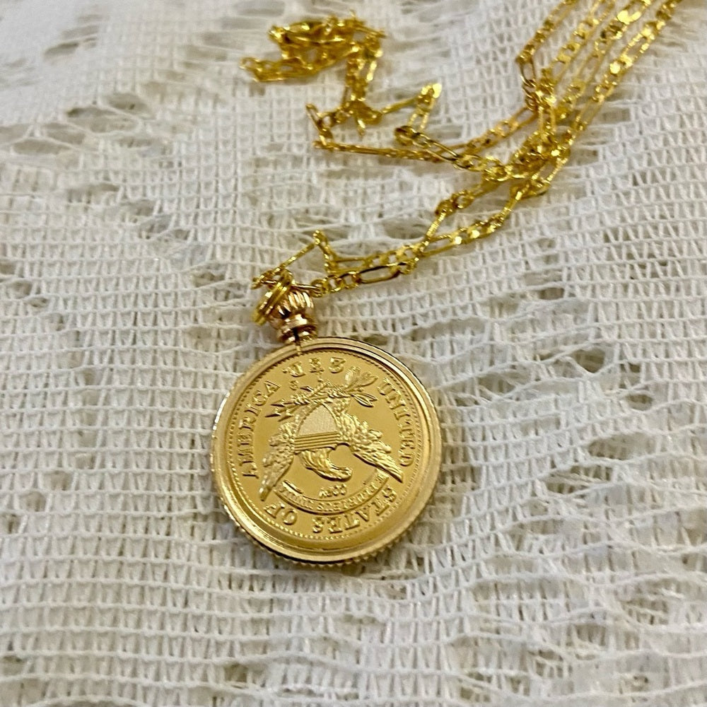 1808 Liberty Gold Plated Coin Pendant with 18in Gold Plated Figaro Chain Nec…