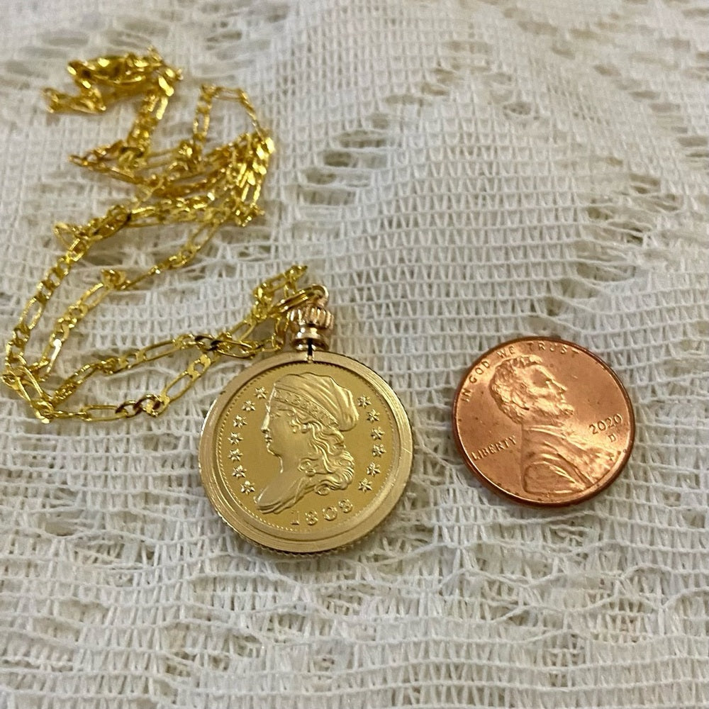 1808 Liberty Gold Plated Coin Pendant with 18in Gold Plated Figaro Chain Nec…