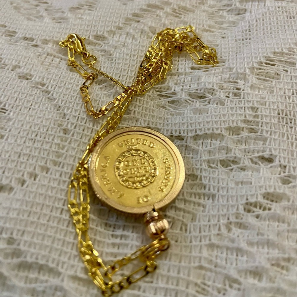 1793 Liberty/ One Cent Gold Plated Coin Pendant w\ 18in Gold Plated Chain