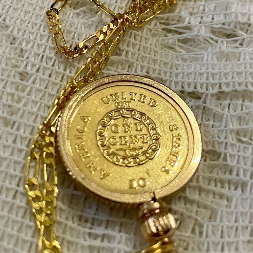 1793 Liberty/ One Cent Gold Plated Coin Pendant w\ 18in Gold Plated Chain