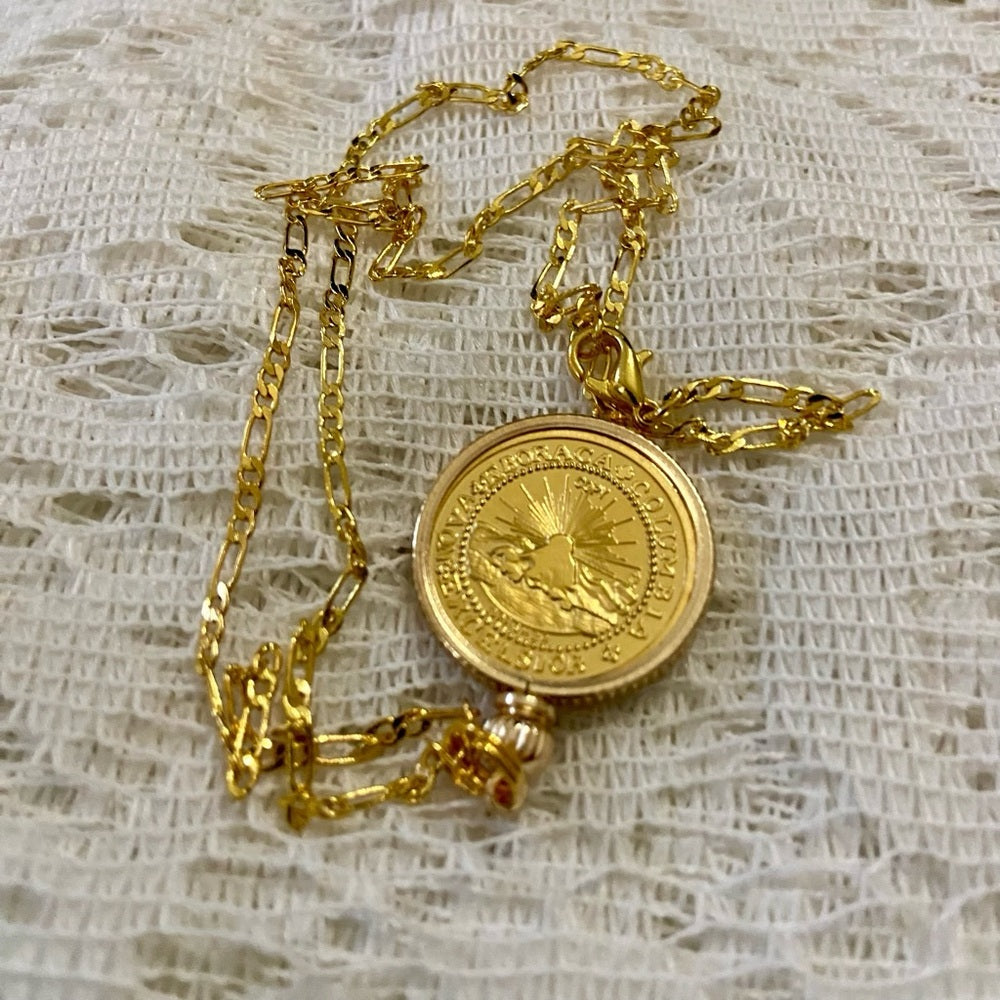 1787 Eagle/Gold Plated Coin Pendant w/ 18in Gold P…