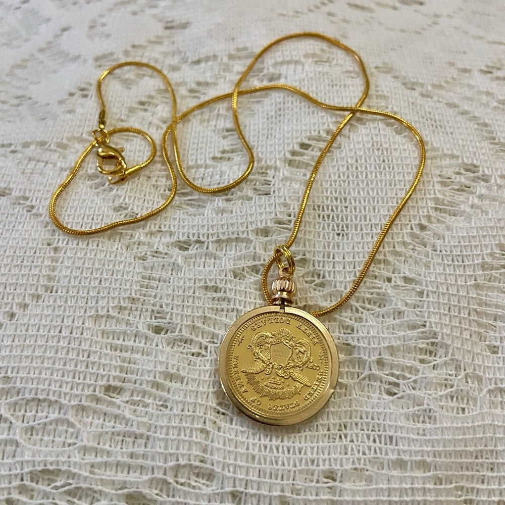 1877 Liberty Fifty Dollars Gold Plated Coin Pendant w/ 18in Gold P…