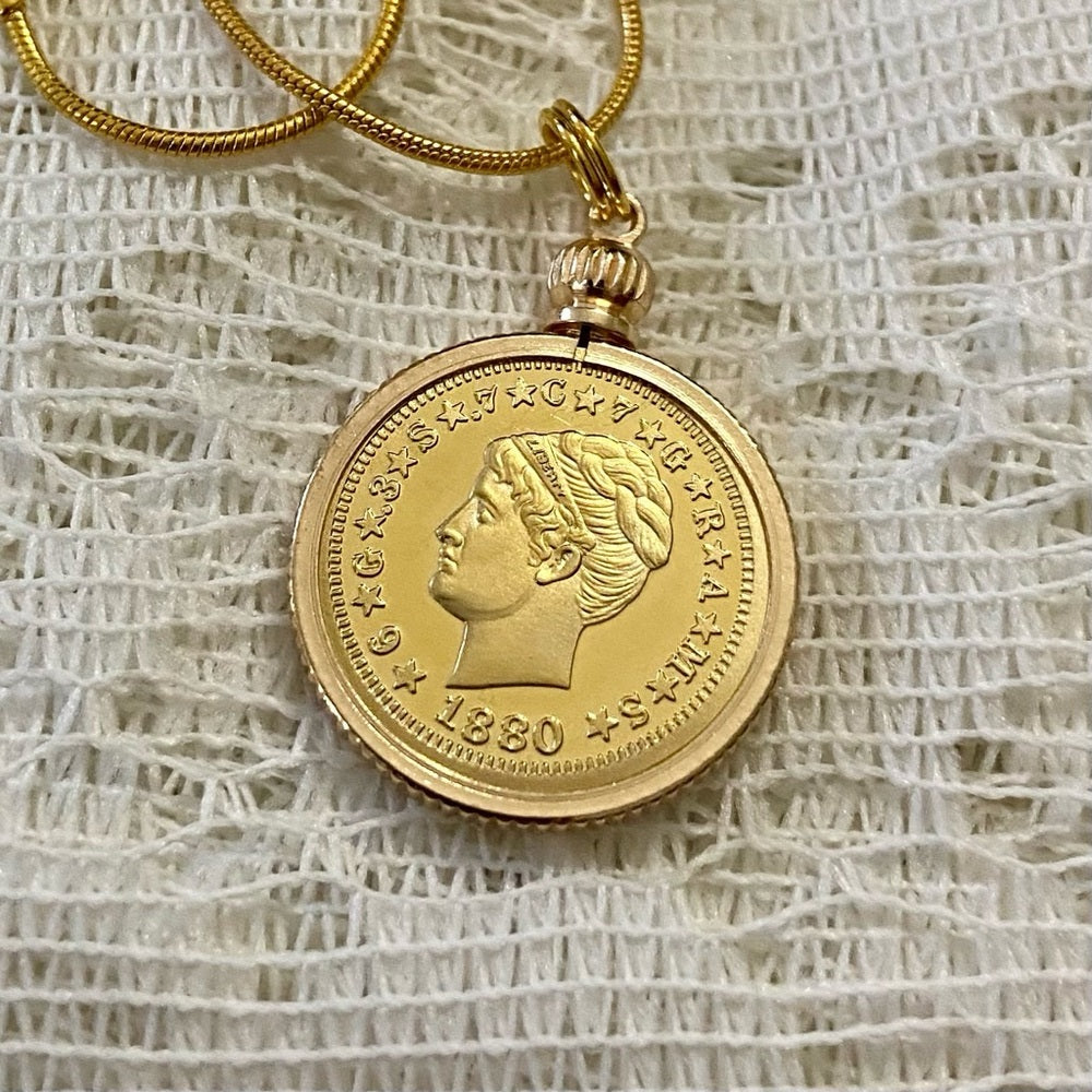 1880 Liberty/ One Stella 400 Cents Gold Plated Coin Pendant w/ 18in Gold P…