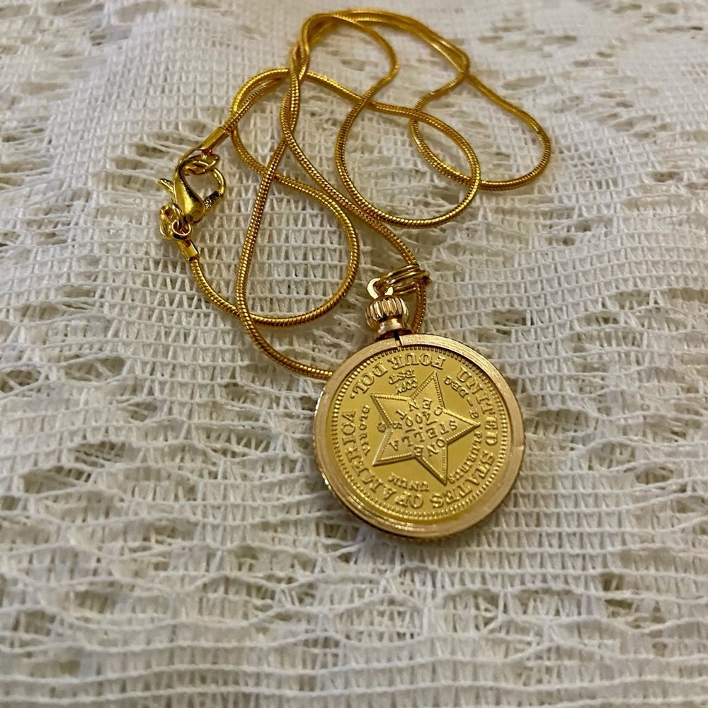 1880 Liberty/ One Stella 400 Cents Gold Plated Coin Pendant w/ 18in Gold P…
