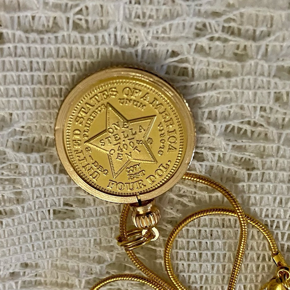 1880 Liberty/ One Stella 400 Cents Gold Plated Coin Pendant w/ 18in Gold P…
