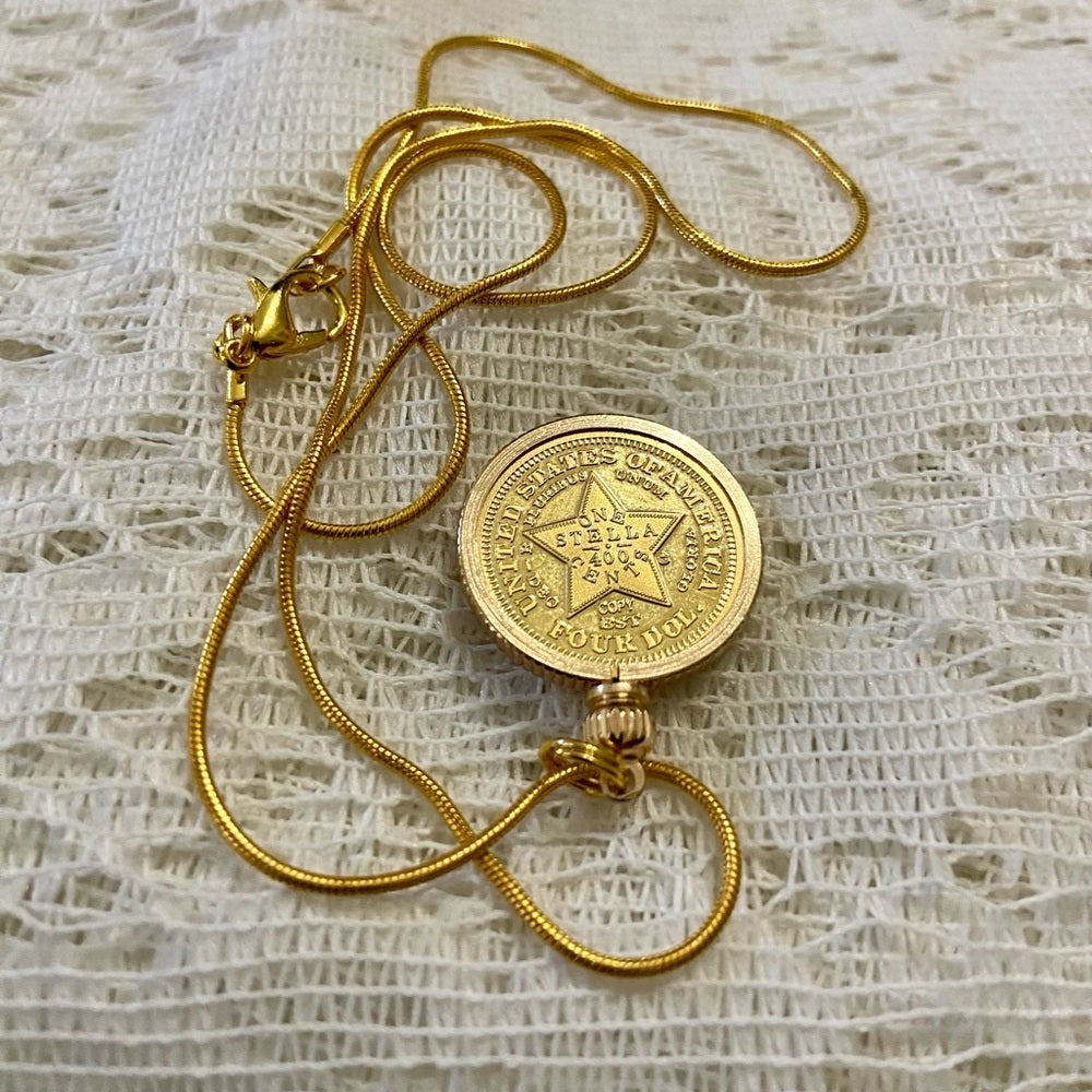1880 Liberty/ One Stella 400 Cents Gold Plated Coin Pendant w/ 18in Gold P…