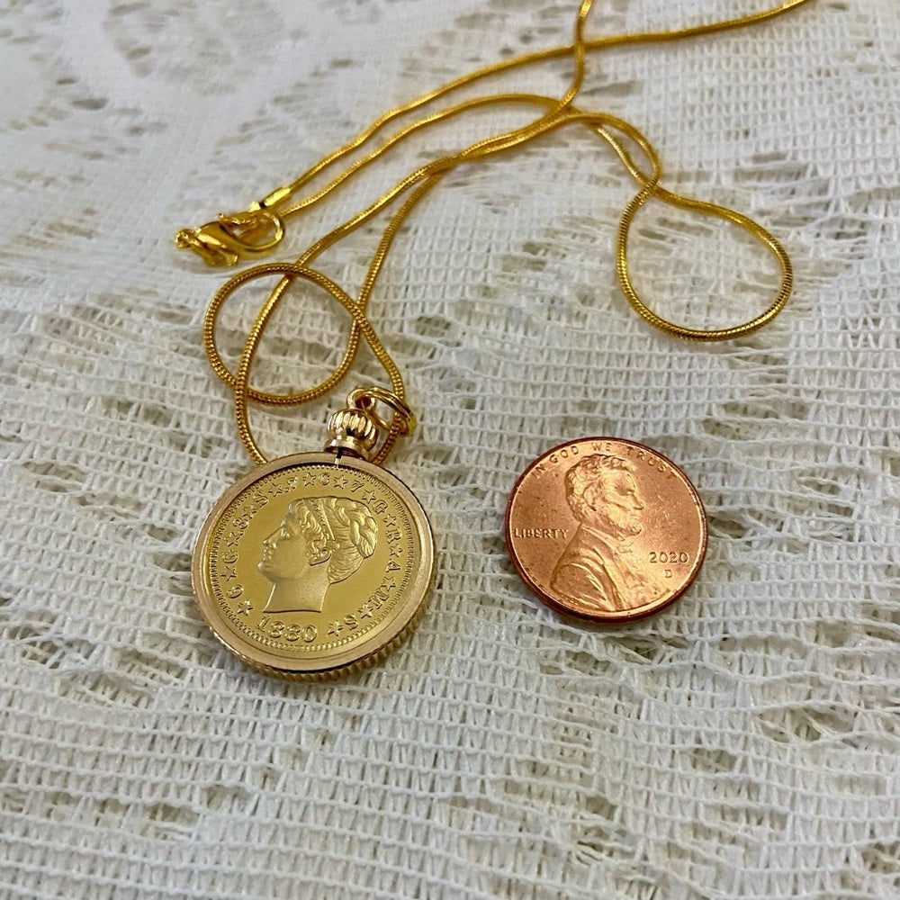 1880 Liberty/ One Stella 400 Cents Gold Plated Coin Pendant w/ 18in Gold P…