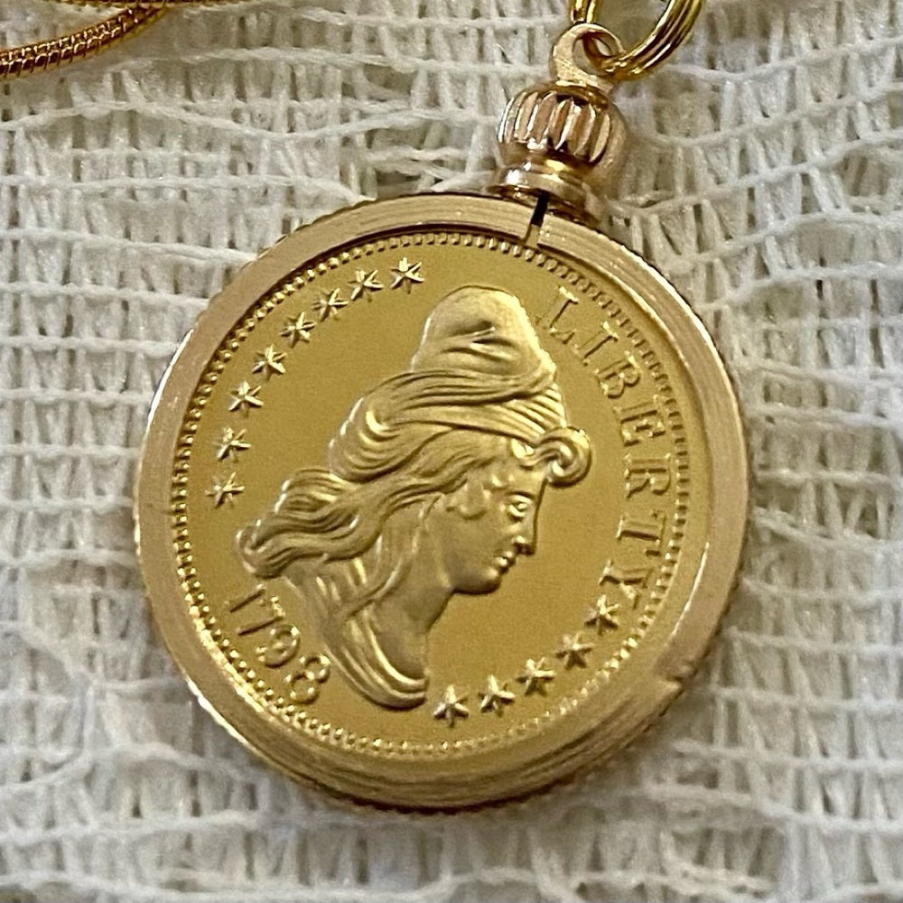 1798 Liberty Gold Plated Coin Pendant w/ 18in Gold P…