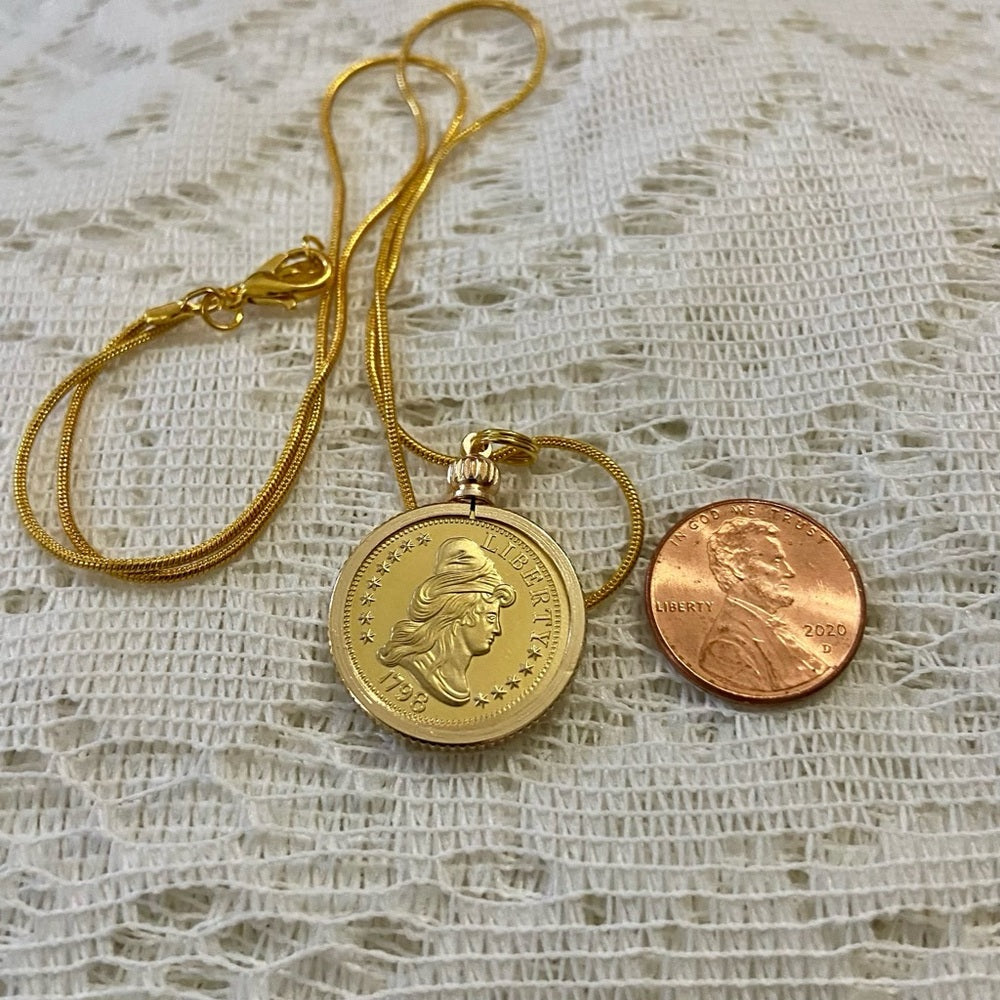 1798 Liberty Gold Plated Coin Pendant w/ 18in Gold P…