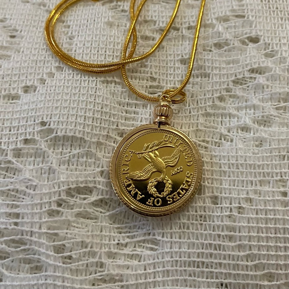 1798 Liberty Gold Plated Coin Pendant w/ 18in Gold P…