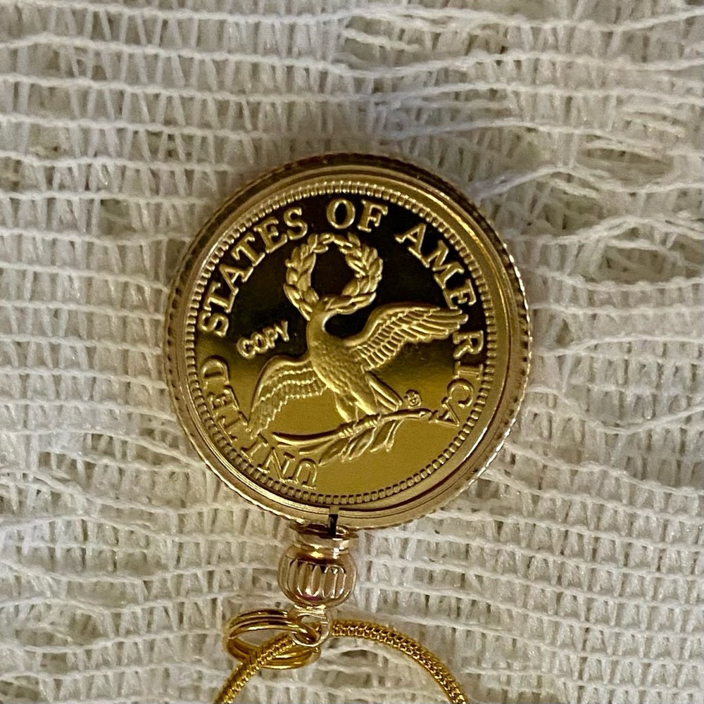 1798 Liberty Gold Plated Coin Pendant w/ 18in Gold P…