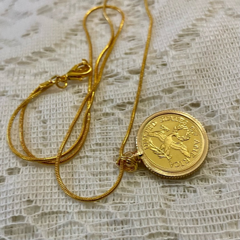 1798 Liberty Gold Plated Coin Pendant w/ 18in Gold P…