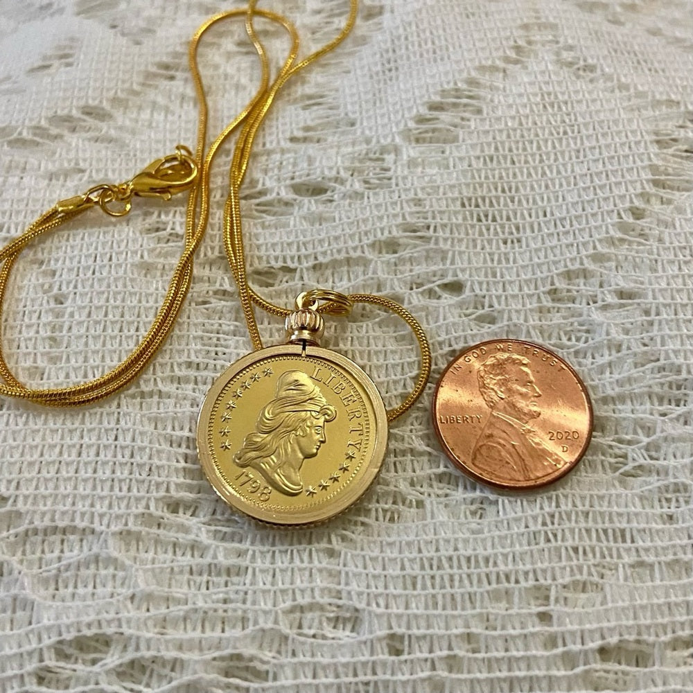 1798 Liberty Gold Plated Coin Pendant w/ 18in Gold P…