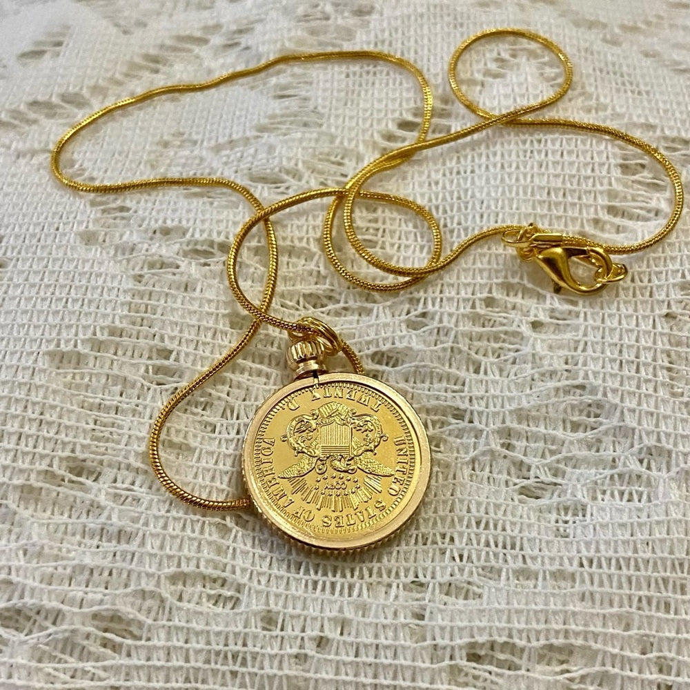 1861 Liberty/ Twenty D Gold Plated Coin Pendant w/ 18in Gold P…