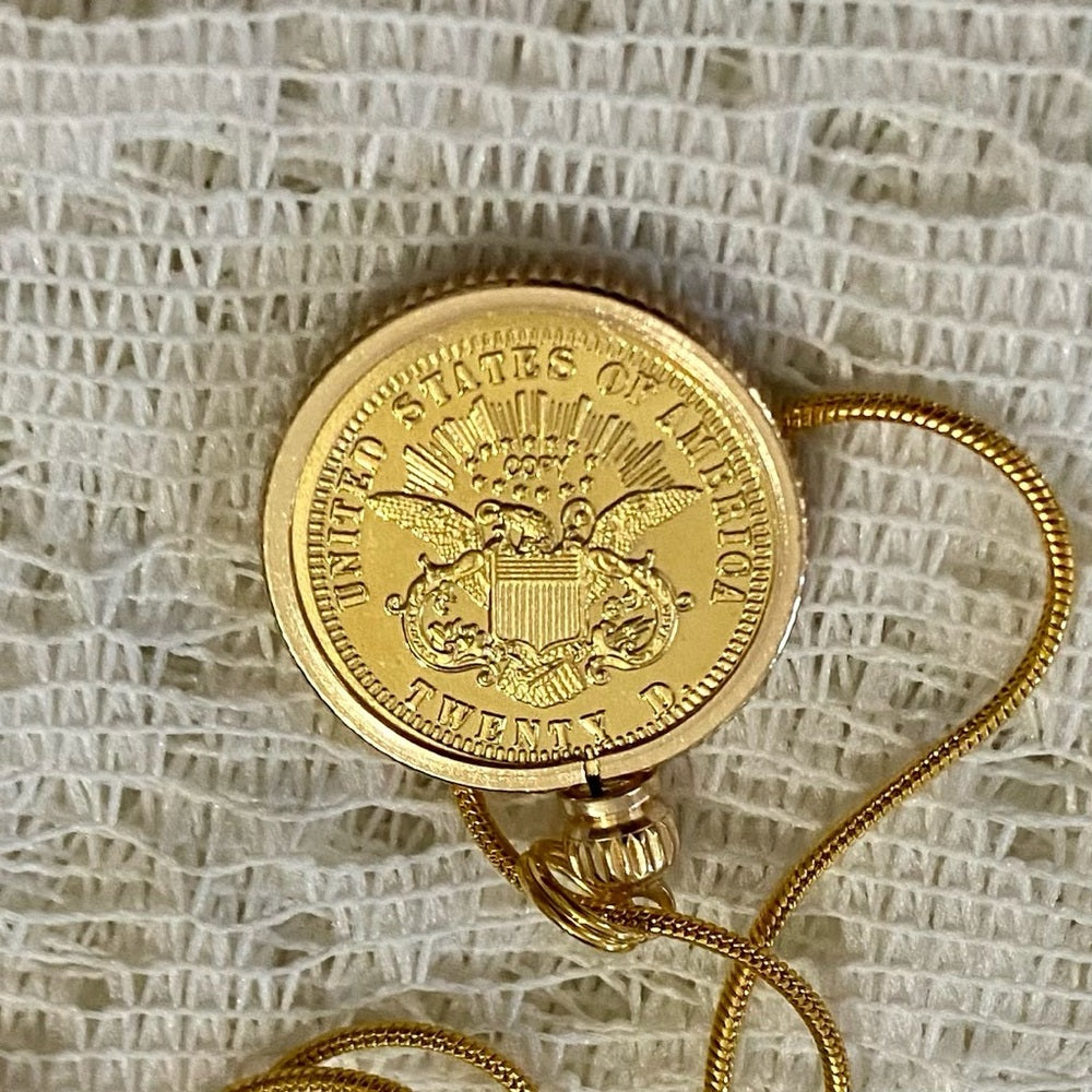 1861 Liberty/ Twenty D Gold Plated Coin Pendant w/ 18in Gold P…