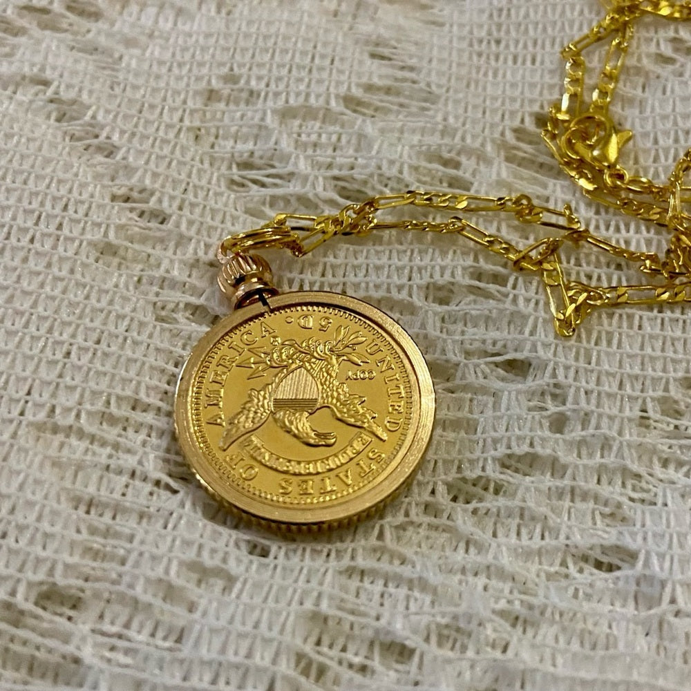 1822 Liberty/ Five D Gold Plated Coin Pendant w\ 18in Gold Plated Chain