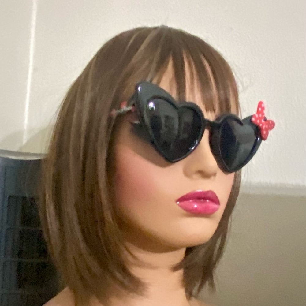 Disney Minnie Mouse Adult ArkAid Heart Shape Black Sunglasses With Case