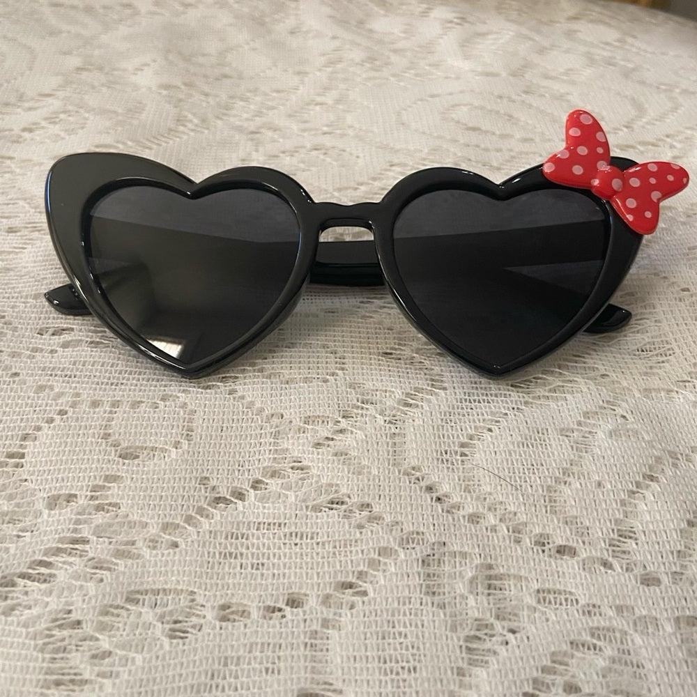 Disney Minnie Mouse Adult ArkAid Heart Shape Black Sunglasses With Case