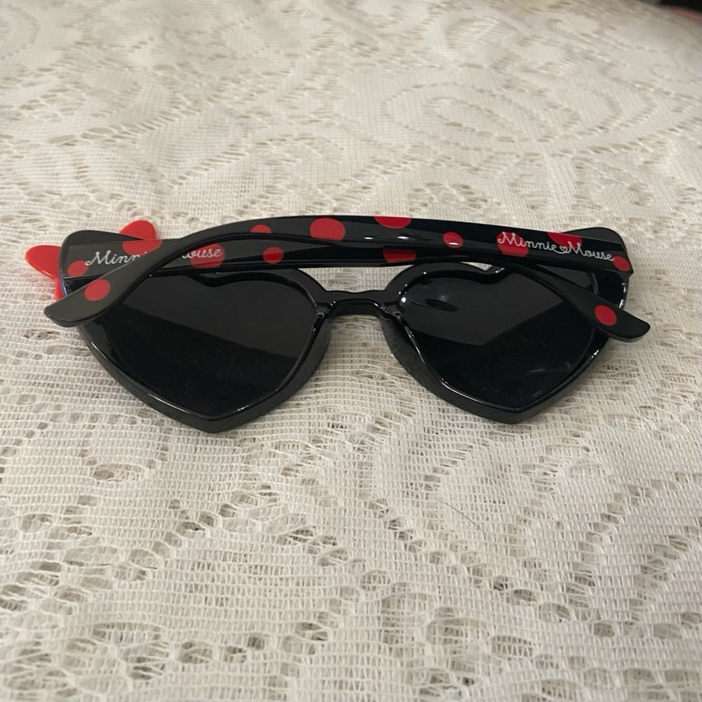 Disney Minnie Mouse Adult ArkAid Heart Shape Black Sunglasses With Case