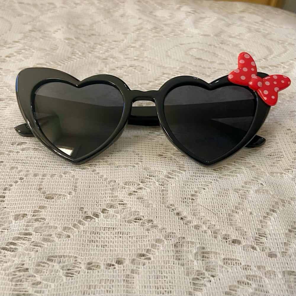Disney Minnie Mouse Adult ArkAid Heart Shape Black Sunglasses With Case